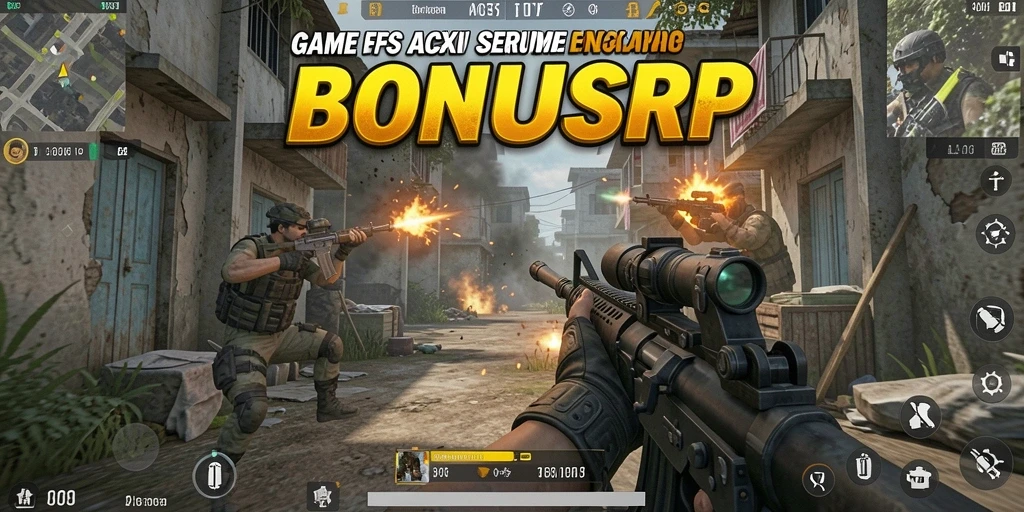 Screenshot gameplay BONUSRP menampilkan aksi tembak-menembak yang intens.