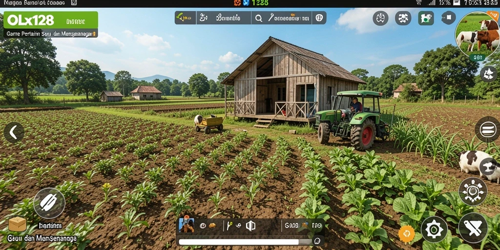 Screenshot gameplay OLX128 yang menunjukkan proses bertani yang seru.
