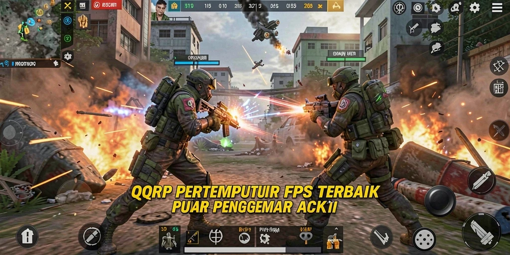 Tampilan gameplay intens di QQRP dengan aksi tembak menembak yang mendebarkan.