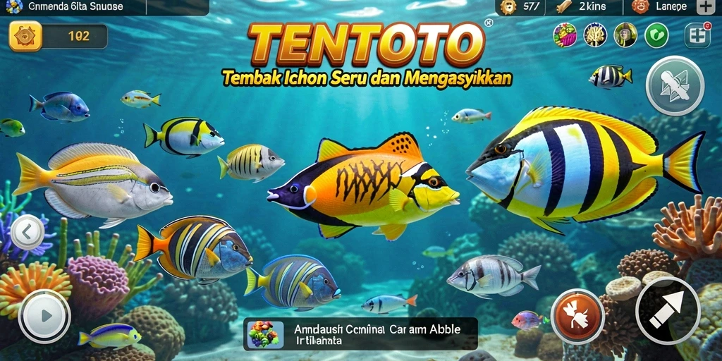 Tangkapan layar menampilkan gameplay seru TENTOTO dengan aksi menembak ikan.