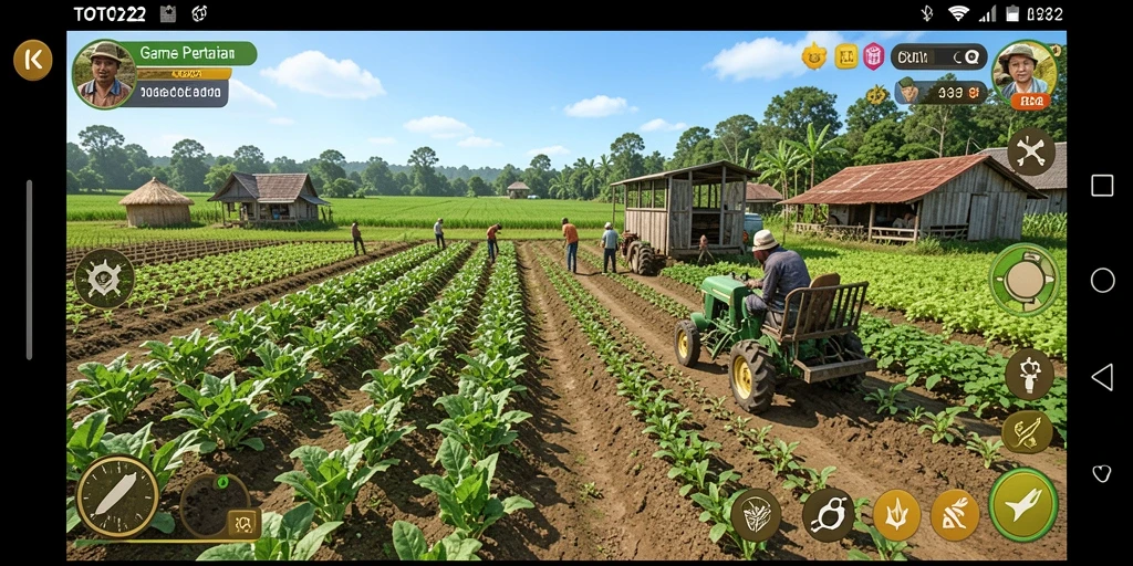 Screenshot gameplay TOTO22 menampilkan aktivitas bertani yang seru dan interaktif.