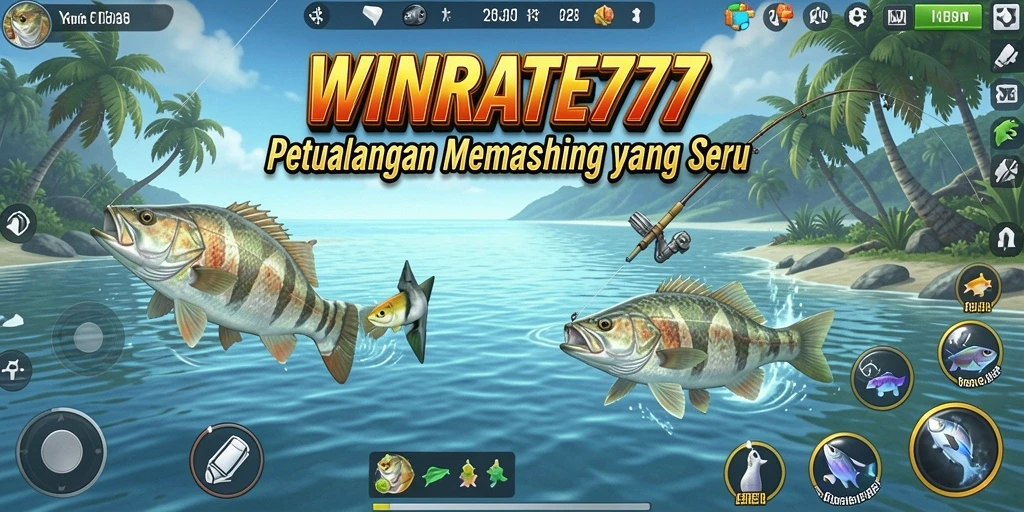 Tampilan gameplay WINRATE777 saat menangkap ikan besar.