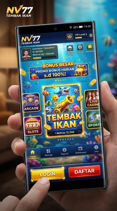 Tampilan antarmuka aplikasi nv77 yang modern.